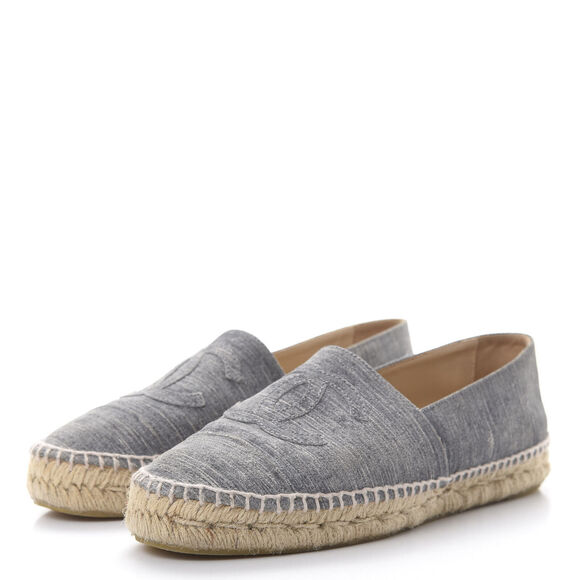 Chanel Gray Striated Suede Interlocking CC Logo Cap Toe Espadrilles Flats 40 - Picture 2 of 10
